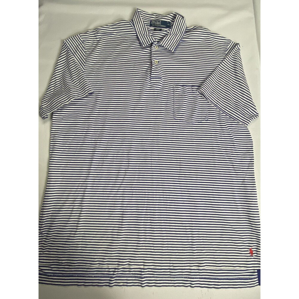 Polo Ralph Lauren Mens Blue White Stripe 2 Button Polo Shirt Size XL